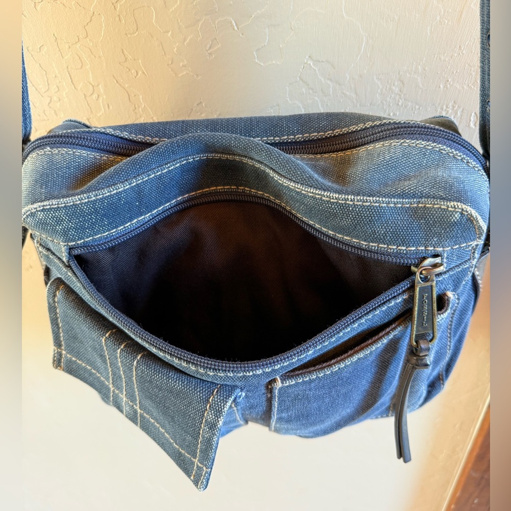 Vtg Fossil Light Blue Denim Crossbody Bag Small Messenger Bag w/ Pen Holder - Picture 8 of 8